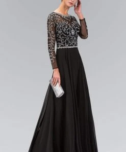 Elizabeth K - GL2129 Jewel Embellished Bateau Neck Gown Formal Gowns