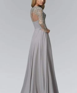 Elizabeth K - GL2129 Jewel Embellished Bateau Neck Gown Formal Gowns