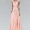 Elizabeth K - GL2136 Laced Bateau Neck A-Line Chiffon Dress Formal Gowns