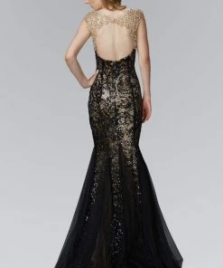 Elizabeth K - GL2137 Sequined Bateau Neck Tulle Trumpet Gown 5 Elizabeth K - GL2137 Sequined Bateau Neck Tulle Trumpet Gown