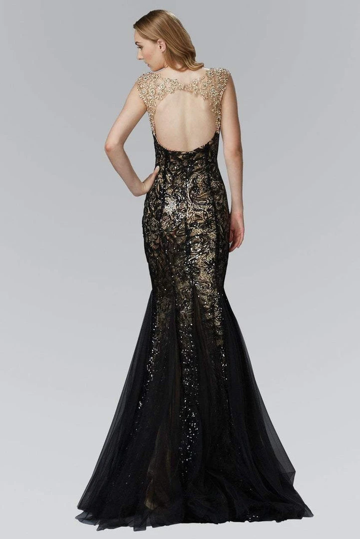 Elizabeth K - GL2137 Sequined Bateau Neck Tulle Trumpet Gown 4 Elizabeth K - GL2137 Sequined Bateau Neck Tulle Trumpet Gown