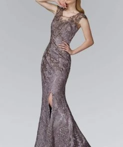 Elizabeth K - GL2140 Laced Scoop Neck Mermaid Gown Formal Gowns