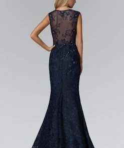 Elizabeth K - GL2140 Laced Scoop Neck Mermaid Gown Formal Gowns