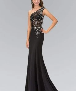 Formal Gowns Elizabeth K - GL2143 Beaded Asymmetrical Neck Gown