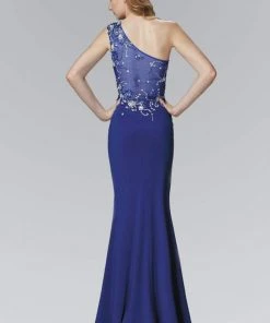 Formal Gowns Elizabeth K - GL2143 Beaded Asymmetrical Neck Gown