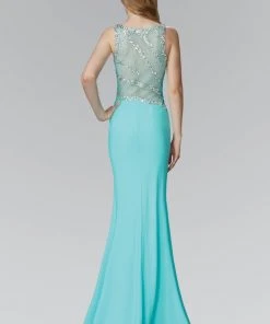 Elizabeth K - GL2146 Beaded Bateau Neck Trumpet Gown Formal Gowns