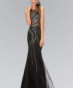 Elizabeth K - GL2150 Embellished Jewel Neck Trumpet Gown