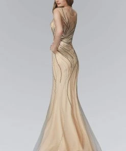Elizabeth K - GL2150 Embellished Jewel Neck Trumpet Gown