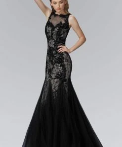 Elizabeth K - GL2159 Illusion Neckline With Open Back Mermaid Gown