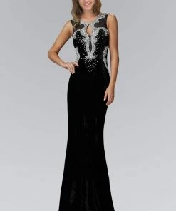 Elizabeth K - GL2167 Scoop Neckline With Open Back Velvet Gown