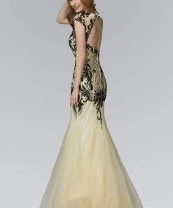 Elizabeth K - GL2169 V-neckline With Open Back Beaded Gown Formal Gowns