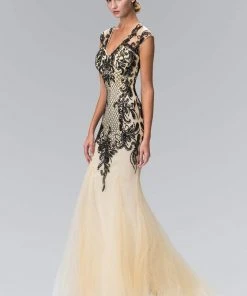 Elizabeth K - GL2169 V-neckline With Open Back Beaded Gown Formal Gowns