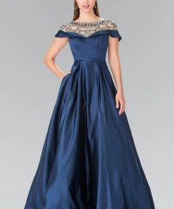 Elizabeth K - GL2215 Sheer Embellished Neckline Evening Gown