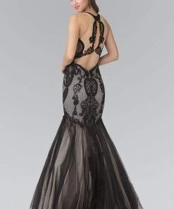 Elizabeth K - GL2219 Laced Halter Tulle Mermaid Dress Formal Gowns