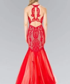 Elizabeth K - GL2219 Laced Halter Tulle Mermaid Dress Formal Gowns