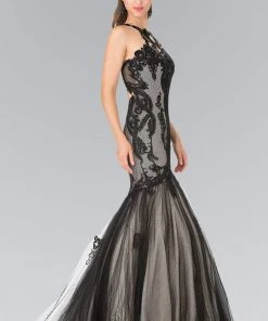 Elizabeth K - GL2219 Laced Halter Tulle Mermaid Dress Formal Gowns