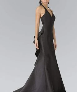 Formal Gowns Elizabeth K - GL2224 Chic V-Neck Mikado Mermaid Dress