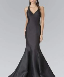 Formal Gowns Elizabeth K - GL2224 Chic V-Neck Mikado Mermaid Dress