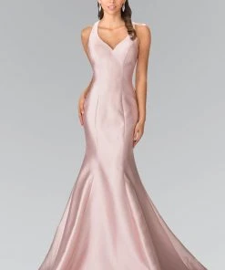 Formal Gowns Elizabeth K - GL2224 Chic V-Neck Mikado Mermaid Dress