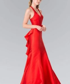 Formal Gowns Elizabeth K - GL2224 Chic V-Neck Mikado Mermaid Dress