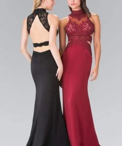 Elizabeth K - GL2225 Bead Embellished High Neck Sheath Gown Formal Gowns 9 Elizabeth K - GL2225 Bead Embellished High Neck Sheath Gown Formal Gowns