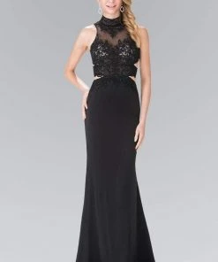 Elizabeth K - GL2225 Bead Embellished High Neck Sheath Gown Formal Gowns
