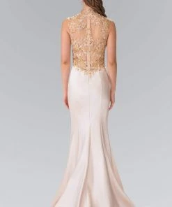 Formal Gowns Elizabeth K - GL2226 Embroidered High Neck Trumpet Gown