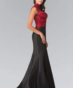 Formal Gowns Elizabeth K - GL2226 Embroidered High Neck Trumpet Gown