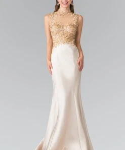 Formal Gowns Elizabeth K - GL2226 Embroidered High Neck Trumpet Gown