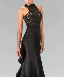 Elizabeth K - GL2227 Embellished High Neck Mikado Trumpet Dress Formal Gowns