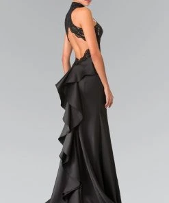 Elizabeth K - GL2227 Embellished High Neck Mikado Trumpet Dress Formal Gowns