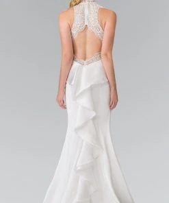 Elizabeth K - GL2227 Embellished High Neck Mikado Trumpet Dress Formal Gowns