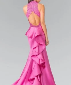 Elizabeth K - GL2227 Embellished High Neck Mikado Trumpet Dress Formal Gowns