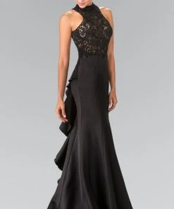 Elizabeth K - GL2227 Embellished High Neck Mikado Trumpet Dress Formal Gowns