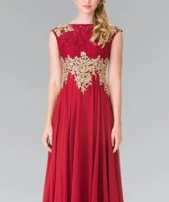 Formal Gowns Elizabeth K - GL2228 Embellished Bateau Chiffon A-Line Dress