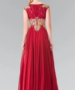 Formal Gowns Elizabeth K - GL2228 Embellished Bateau Chiffon A-Line Dress