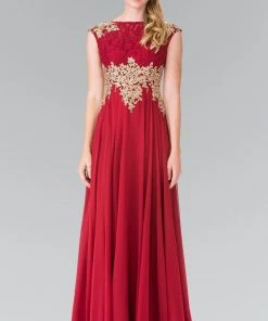 Formal Gowns Elizabeth K - GL2228 Embellished Bateau Chiffon A-Line Dress