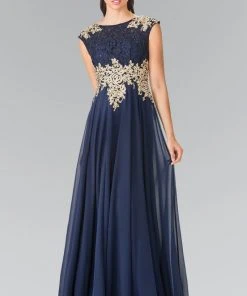 Formal Gowns Elizabeth K - GL2228 Embellished Bateau Chiffon A-Line Dress
