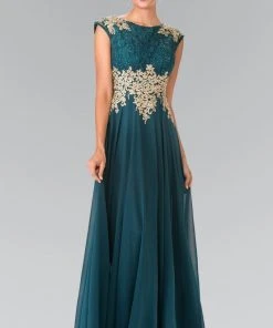 Formal Gowns Elizabeth K - GL2228 Embellished Bateau Chiffon A-Line Dress
