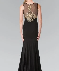 Formal Gowns Elizabeth K - GL2230 Embroidered Bateau Neck Jersey Trumpet Dress