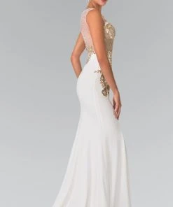 Formal Gowns Elizabeth K - GL2230 Embroidered Bateau Neck Jersey Trumpet Dress