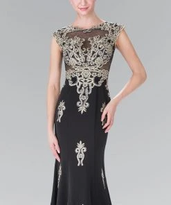 Formal Gowns Elizabeth K - GL2233 Embellished High Neck Jersey Trumpet Dress