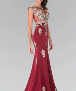 Formal Gowns Elizabeth K - GL2233 Embellished High Neck Jersey Trumpet Dress