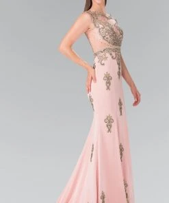 Formal Gowns Elizabeth K - GL2233 Embellished High Neck Jersey Trumpet Dress