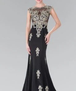 Formal Gowns Elizabeth K - GL2233 Embellished High Neck Jersey Trumpet Dress
