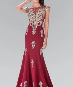 Formal Gowns Elizabeth K - GL2233 Embellished High Neck Jersey Trumpet Dress
