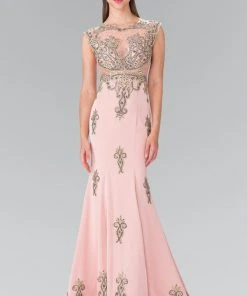 Formal Gowns Elizabeth K - GL2233 Embellished High Neck Jersey Trumpet Dress