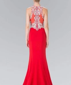 Formal Gowns Elizabeth K - GL2236 High Neck With Silver Embroidered Bodice Gown