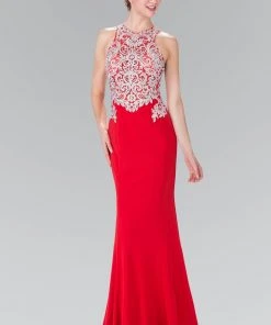 Formal Gowns Elizabeth K - GL2236 High Neck With Silver Embroidered Bodice Gown