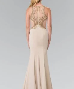 Elizabeth K - GL2237 Bead Embellished Halter Neck Gown Formal Gowns